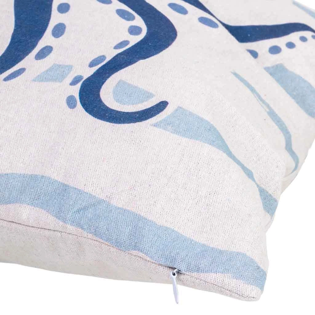 Cuscino in cotone con polpo blu, 40x40x15h cm