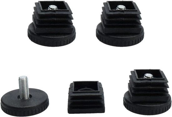 Piedi mobili regolabili con maniglia regolabile, 25 x 25 mm - Tubo quadrato - Gomme per mobili - Set da 4 pezzi