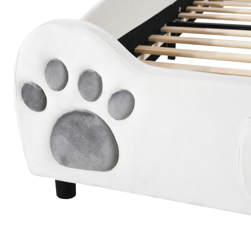 Letto per Bambini 90×200 cm; Letto Singolo Imbottito a Forma di Orso; senza Materasso; Velluto; Bianco