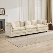 Divano 3 Posti in Tessuto Chenille ¨C MINIMAL ¨C Beige, Cuscini Imbottiti, Morbido