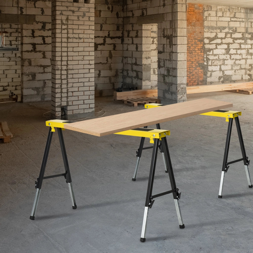 Cavalletto da Segheria Ripiegabile ¨C zephmum ¨C Giallo e Nero Acciaio 100x49x62-90 cm