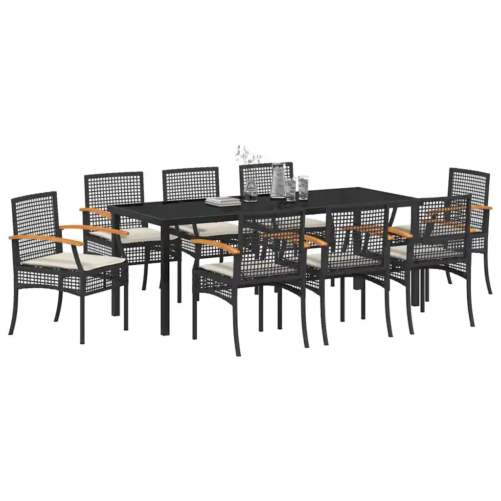 Set da Pranzo per Giardino con cuscino 9 pcs Nero Rattan 3380819