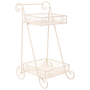 Carrello a 2 ripiani per pentole in ferro battuto bianco 40x34x76