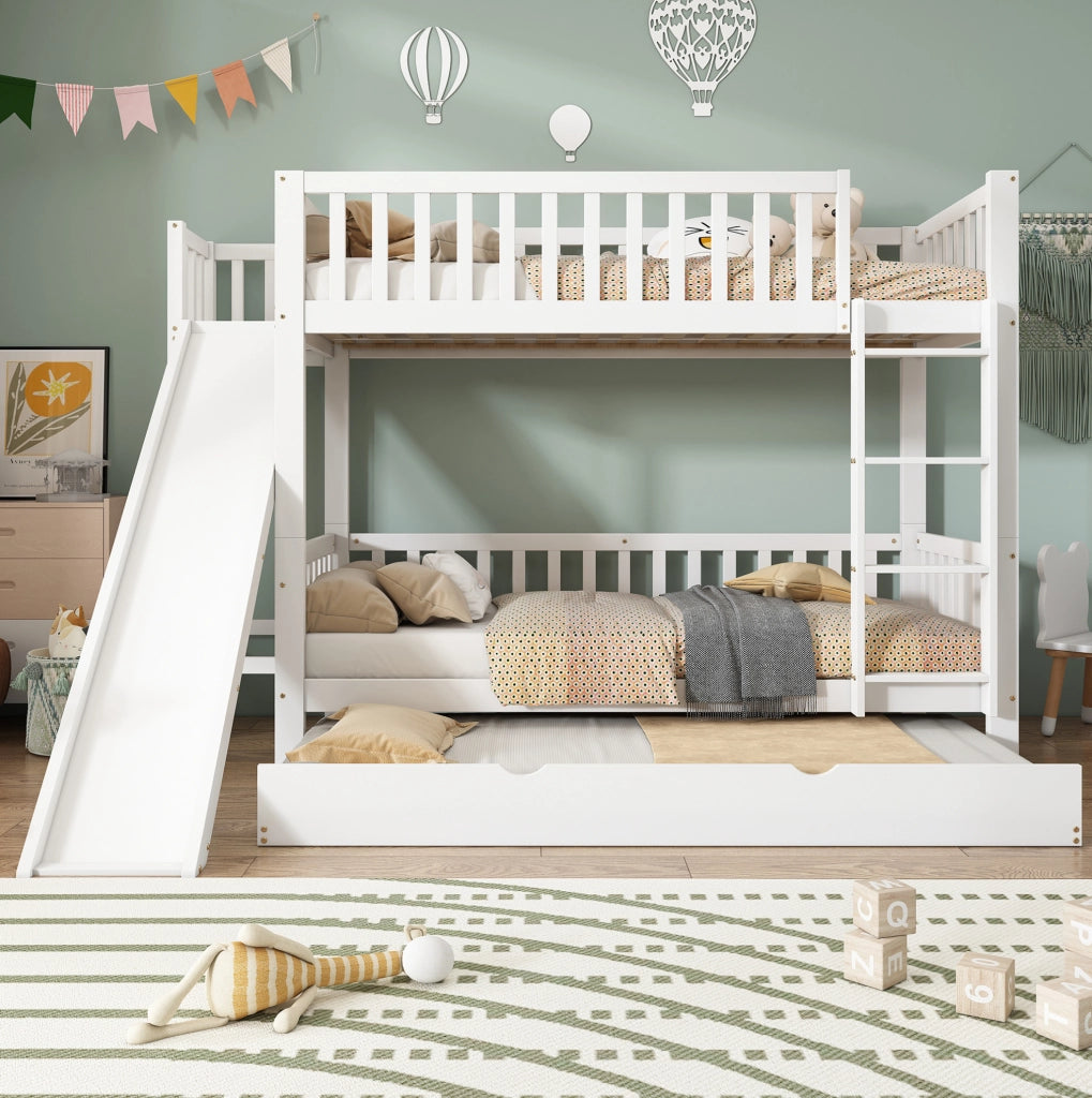 Letto a castello con letto estraibile e scivolo 90x200 cm