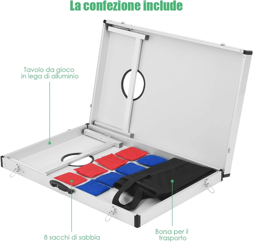 Tavole Cornhole, Tavolo per Giochi di Lancio, Design Pieghevole e Maniglia Laterale, Gioco Cornhole Classico, con 8 Sacchi di Sabbia