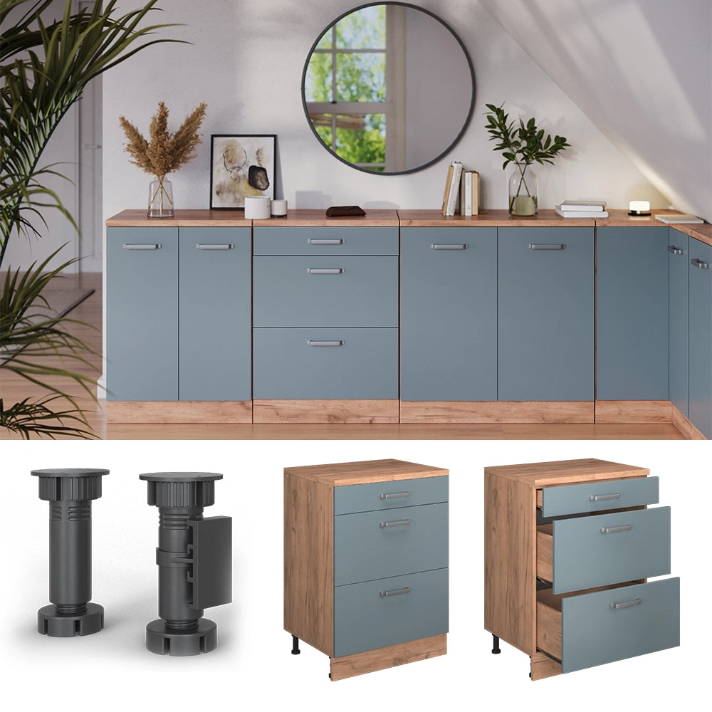 Mobile per mansarda Rion Grigio-blu/Rovere dorato 60 x 83.8 cm senza inclinazione con 3 cassetti Vicco