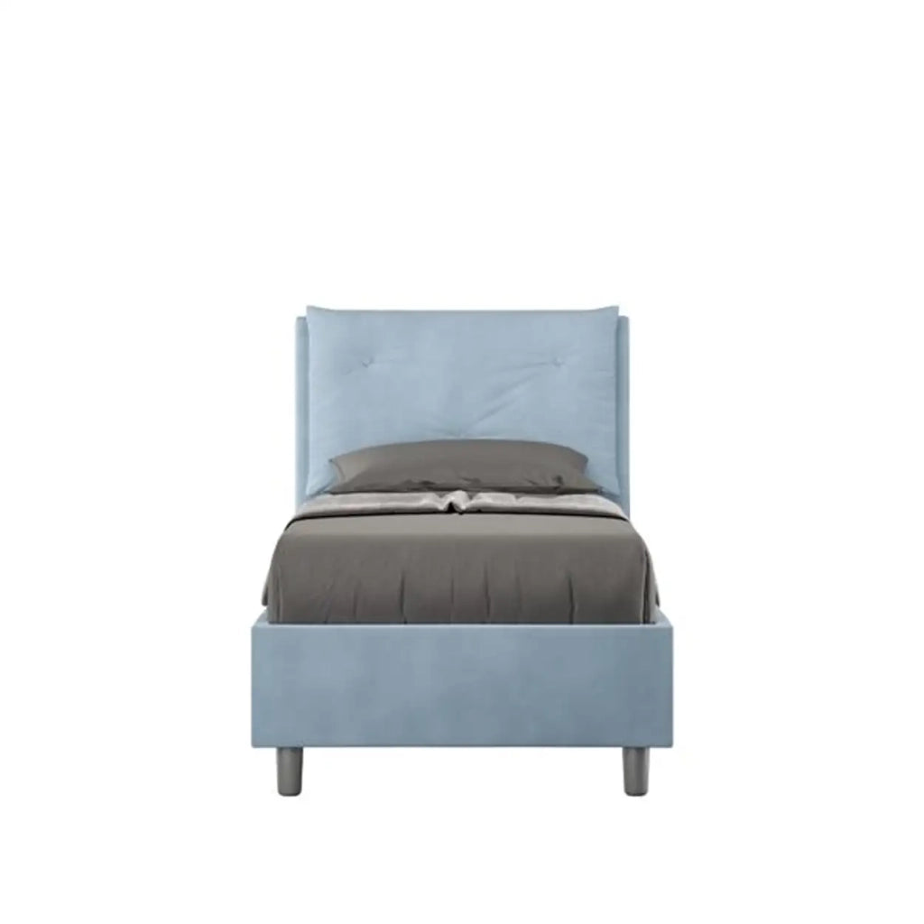 Letto singolo con rete imbottito 80x200 microfibra azzurro Appia