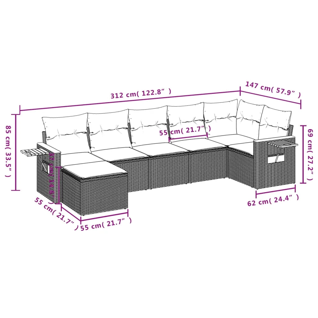 Set Divani da Giardino 7 pz con Cuscini Nero in Polyrattan