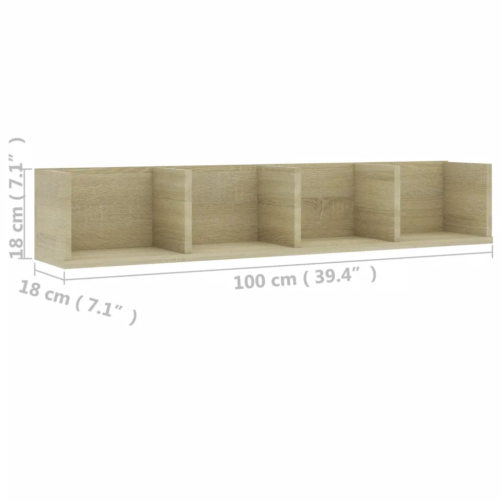 Scaffale Porta CD Parete | Mensola sospesa Rovere Sonoma 100x18x18 cm Multistrato