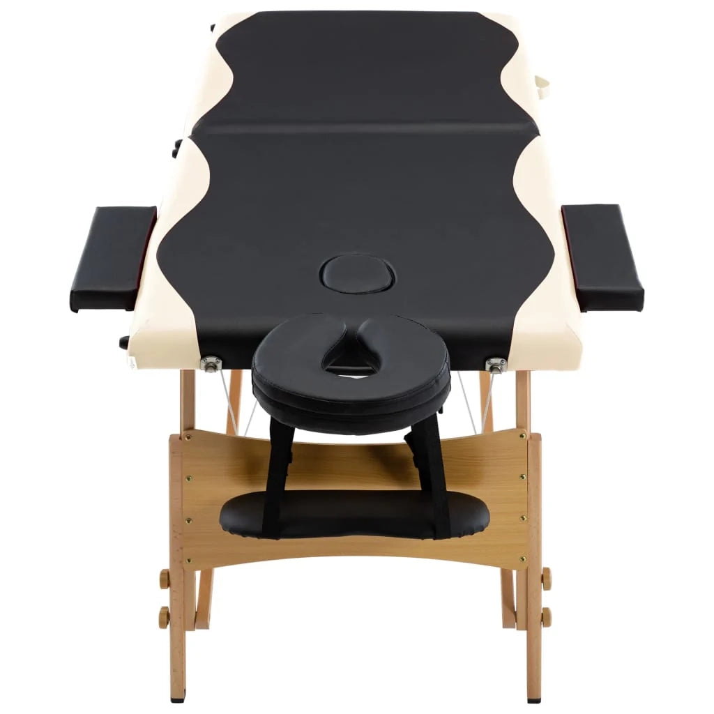 Lettino da massaggio pieghevole 2 sezioni legno nero e beige 02_0001814