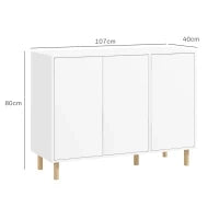 Credenza Moderna con 2 Armadietti a 3 Ripiani in Legno, 107x40x80 cm, Bianco