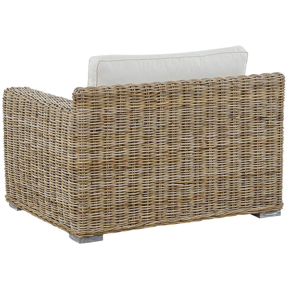 Poltrona da Giardino Sedia da Esterno in Rattan Vimini con Cuscini Bianchi Moderna