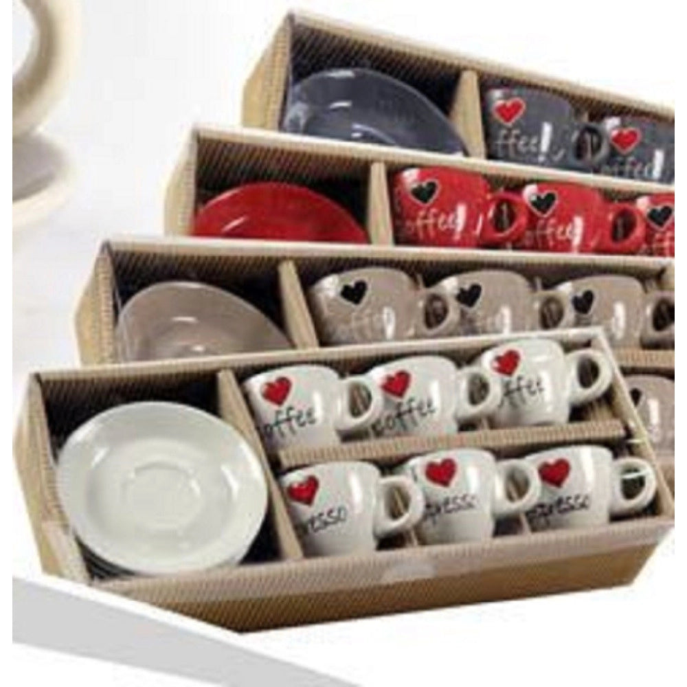 Trade Shop - Set 6pz Tazzine Tazza + Piattino 80ml Caffè Classico Moderno Colori Ass 668715 -