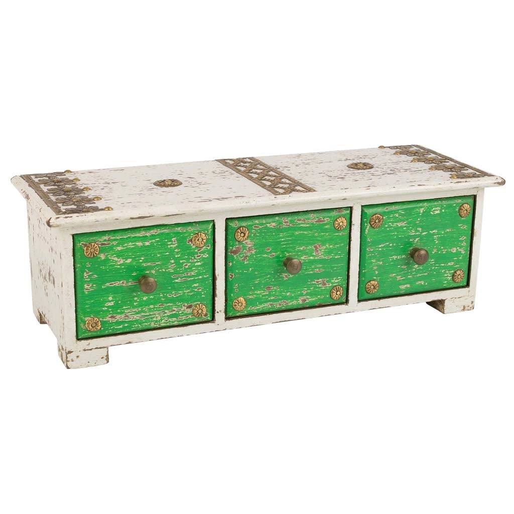 Portagioie in legno con dettagli in metallo bianco 36x15x10h cm
