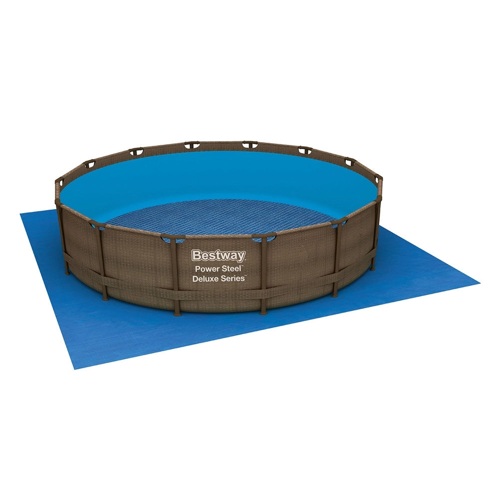 Trade Shop - Tappetino Telo Di Protezione Per Base Fondo Piscina In Pe 488 X 488 Cm Blu Quadrato 58003 -