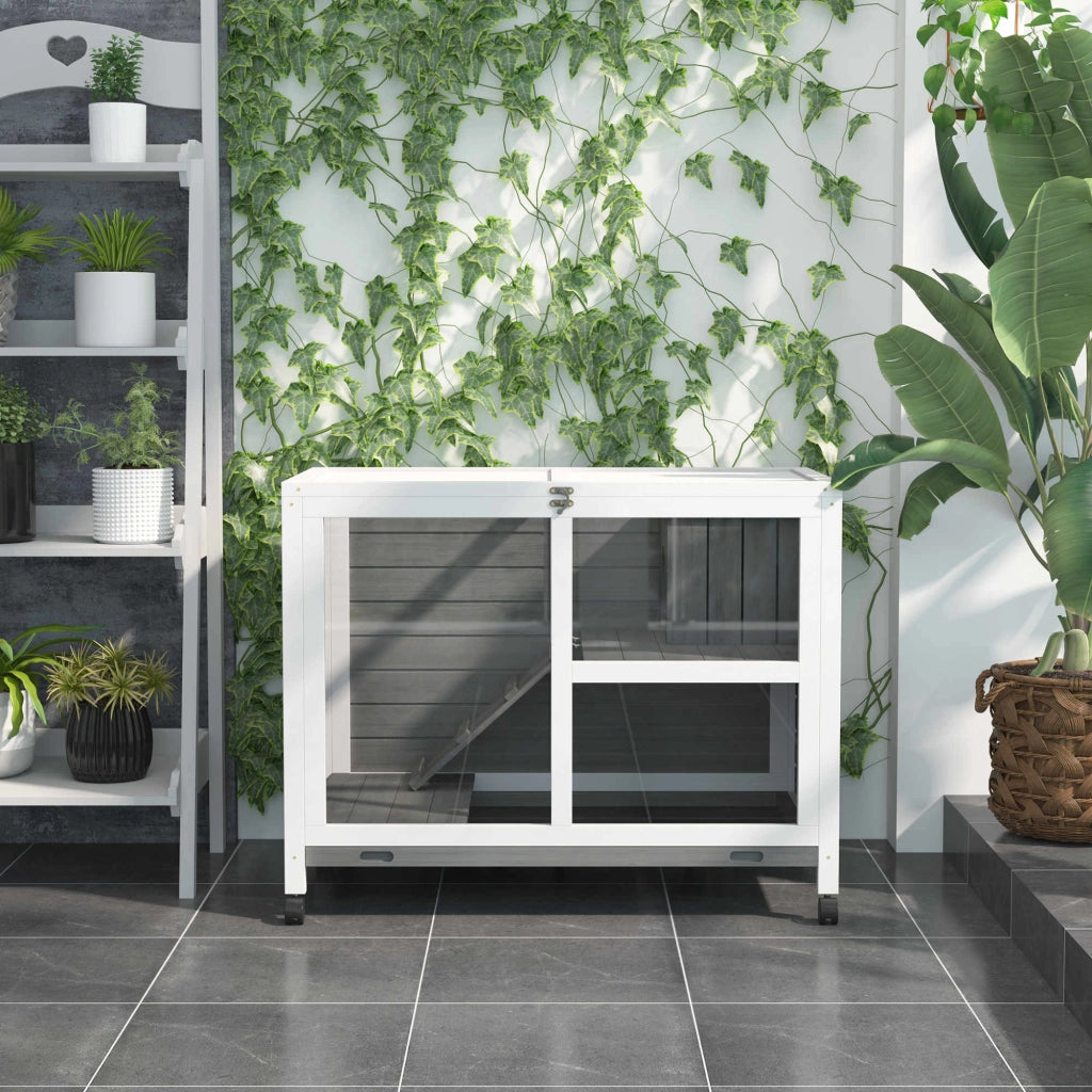 Gabbia per piccoli animali 2 piani con rotelle ¨C Xylo ¨C legno abete grigio