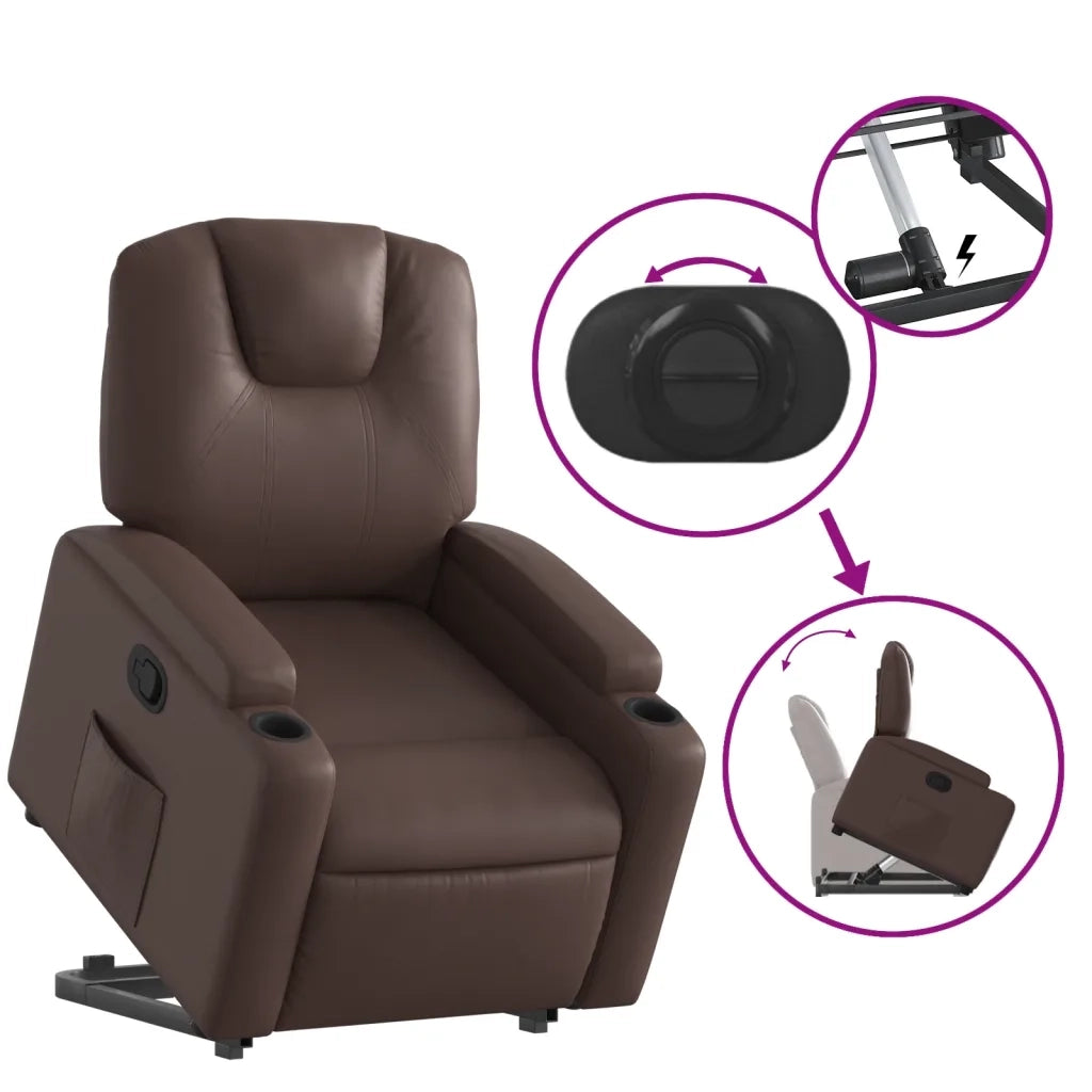 Divano Sedia-Poltrona Alzapersona Reclinabile Marrone in Similpelle 452904