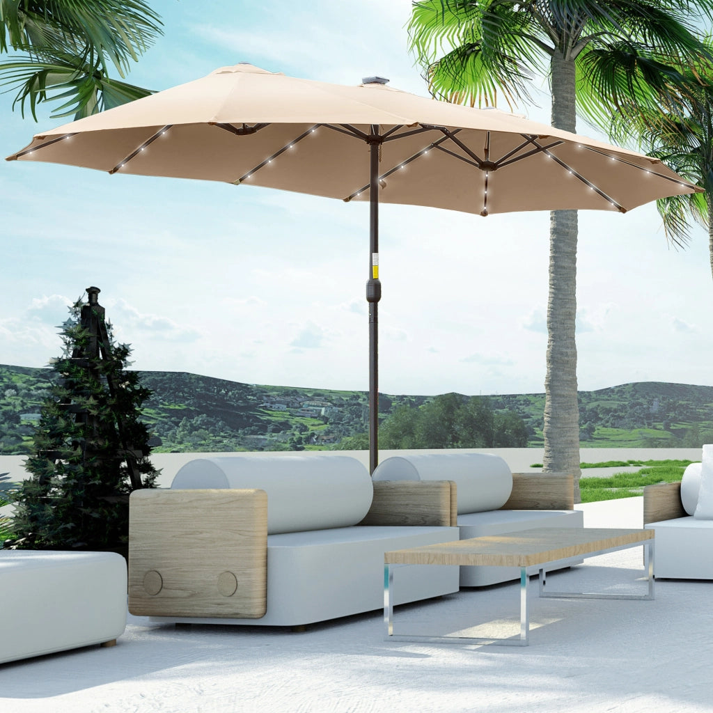 Ombrellone da Giardino Doppio 4.5m con Luci LED ¨C zephmum ¨C Cachi