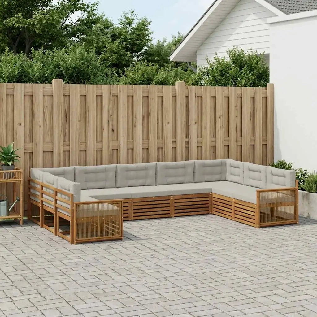 Set di divani da esterno 9 pcs Naturale e Grigio Chiaro