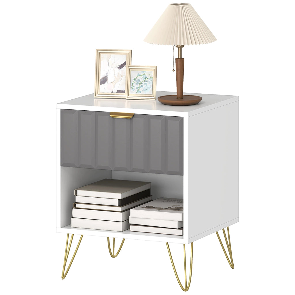 Comodino con cassetto e ripiano ¨C Minimal ¨C bianco, acciaio, 45x40x55
