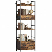 Libreria 6 Livelli con Cassetti Tessuto ¨C Zephmum ¨C 60x30x176cm Marrone Rovere