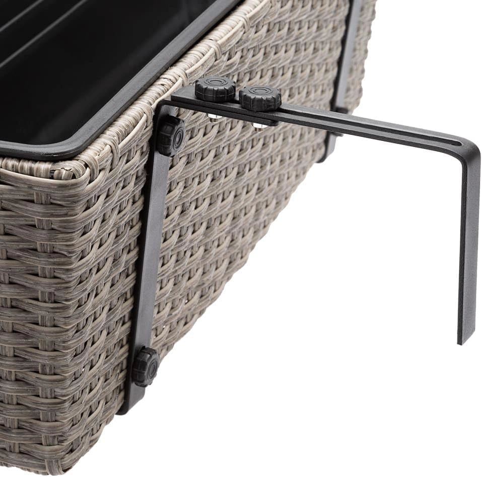 ® 2x Fioriera Balcone 60cm 11L Rattan Supporto Esterno Interno Resistente agli Agenti Atmosferici e ai Raggi UV Rimovibile Ringhiera Vaso Portafiori Rettangolare Fiori Piante Crema