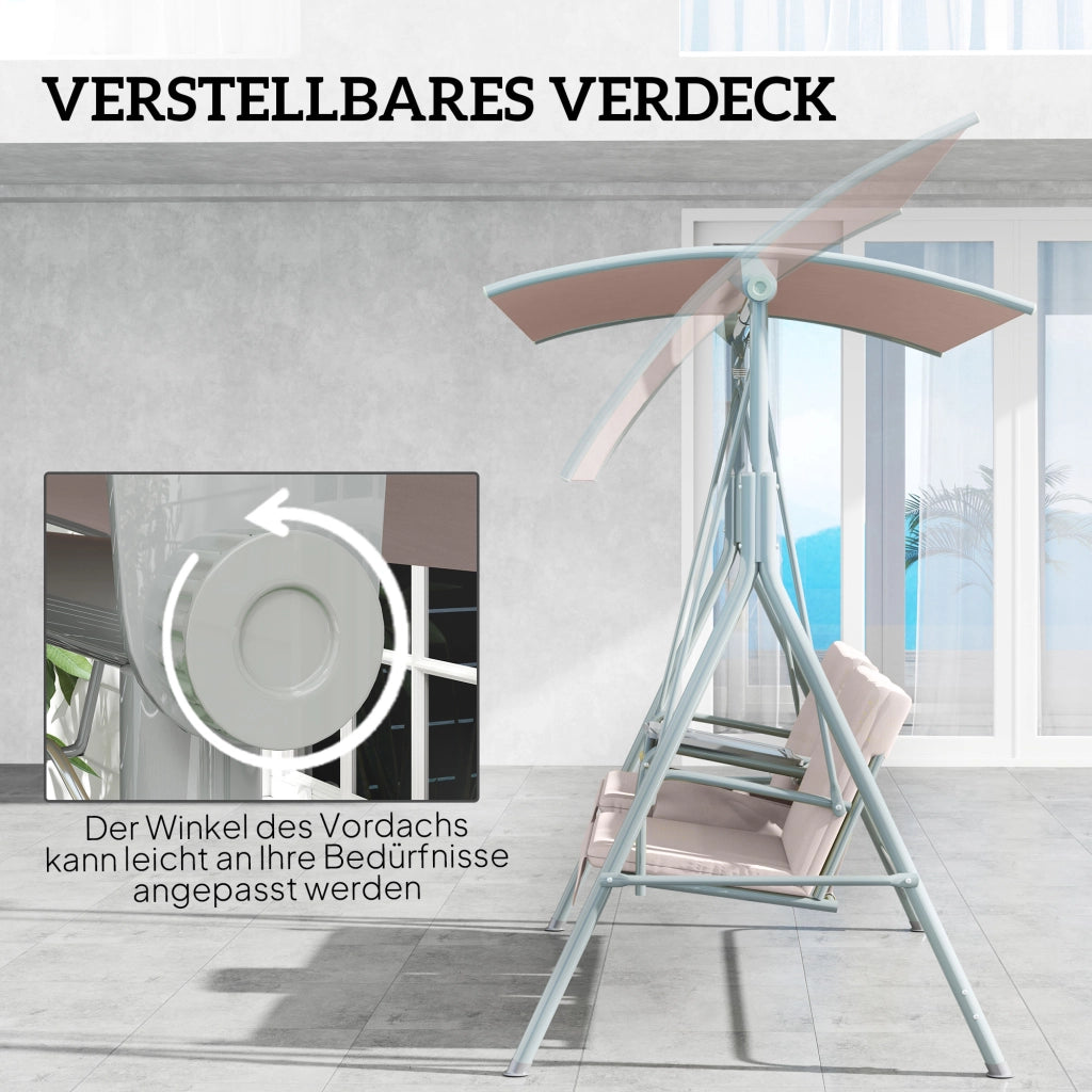 Altalena Hollywood a 2 posti con portabicchiere e tasca laterale con parasole per giardino e patio beige