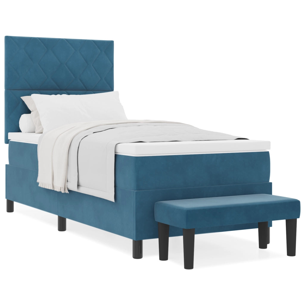 Letto con Rete e Materasso & Panchina Blu Scuro 100x200 cm Velluto