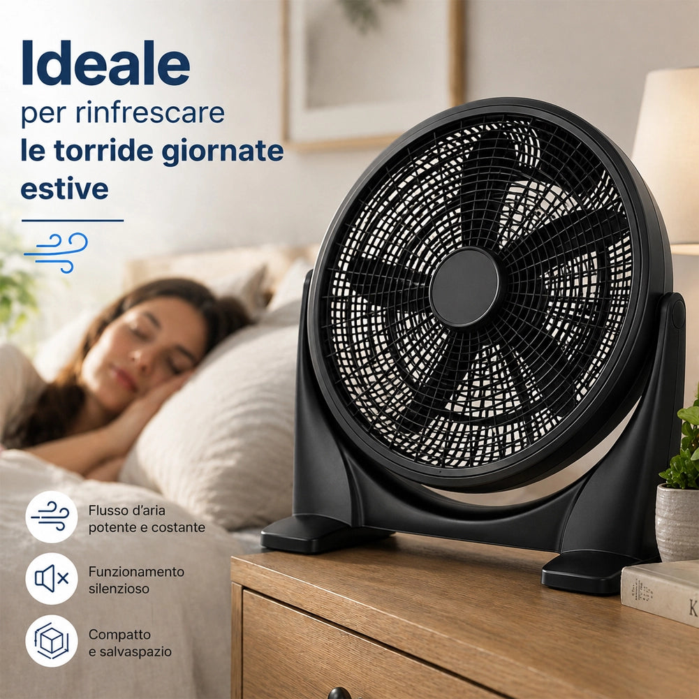 Ventilatore da Pavimento 51 cm Nero Pala 50 cm Base Anti Ribaltamento 3 Velocità