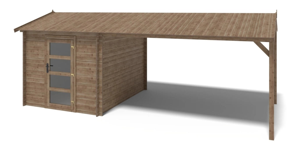 Casetta da giardino in legno – 2.5x3 m con estensione 4x2.76 m - 18.56 m² - DOM675+DOS194 - ALTANKA