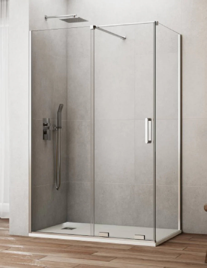 Box doccia CIRENE (KENNA) 1+1 con lato fisso laterale 150x90 cm Cromo Barra Perpendicolare