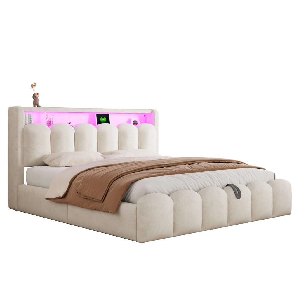 letto imbottito velluto beige 180 x 200 cm