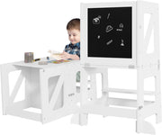 3 in 1 Torre Montessoriana, Scala Montessoriana di Apprendimento, Trasformabile, con Lavagna, Barra Sicurezza, per Bambini di Età Superiore ai 12 Mesi, Bianco