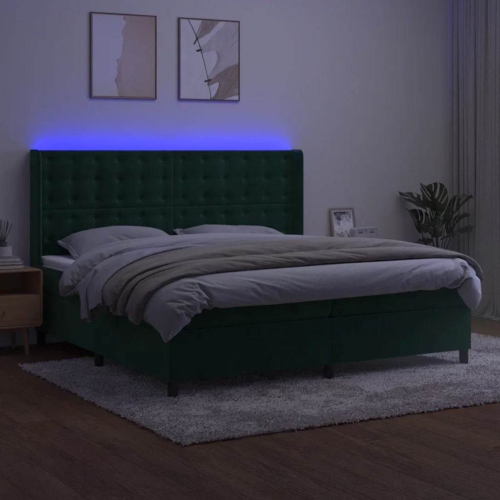 Letto a Molle con Materasso e LED Verde Scuro 200x200cm Velluto 3139826