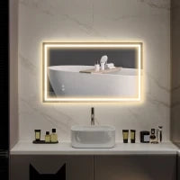 Specchio per Bagno con Luci LED Regolabili a 3 Colori e Strato Antiurto, in Vetro e Metallo, 100x3x60 cm