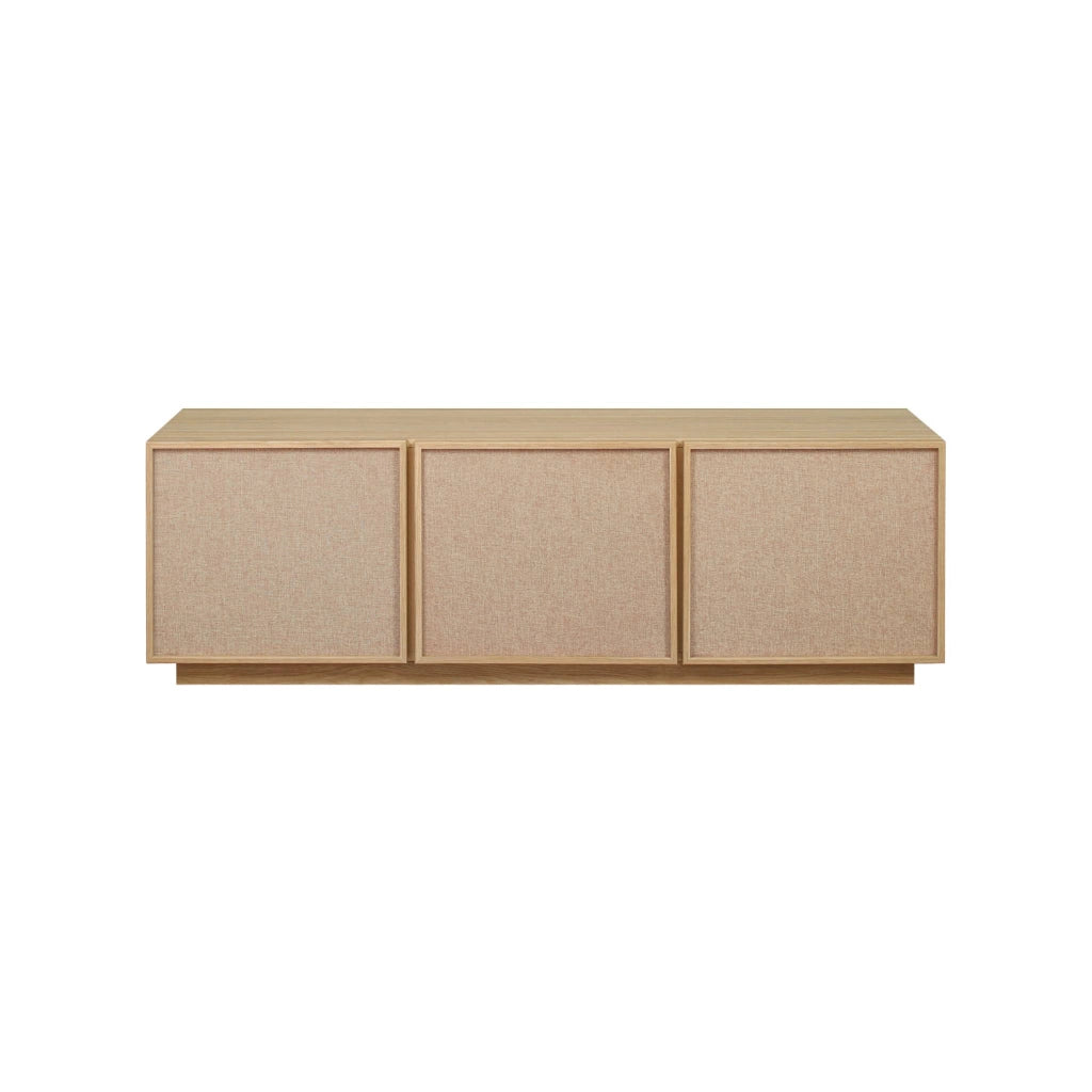 Mobile tv decorativo in legno e tessuto 3 ante, 140 cm, marrone