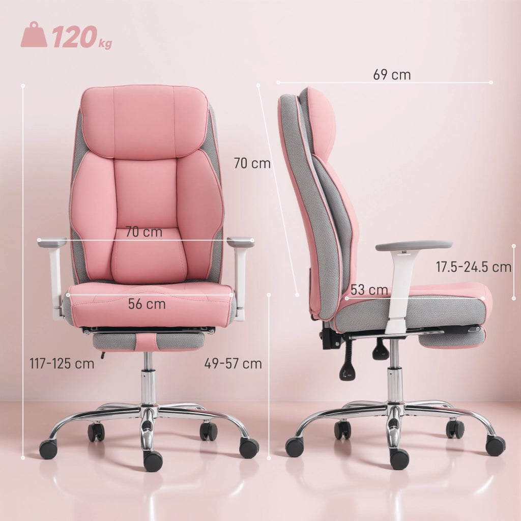 Sedia da Ufficio Ergonomica Rinforzata con Braccioli Regolabili, Poggiapiedi e Poggiatesta, Rosa