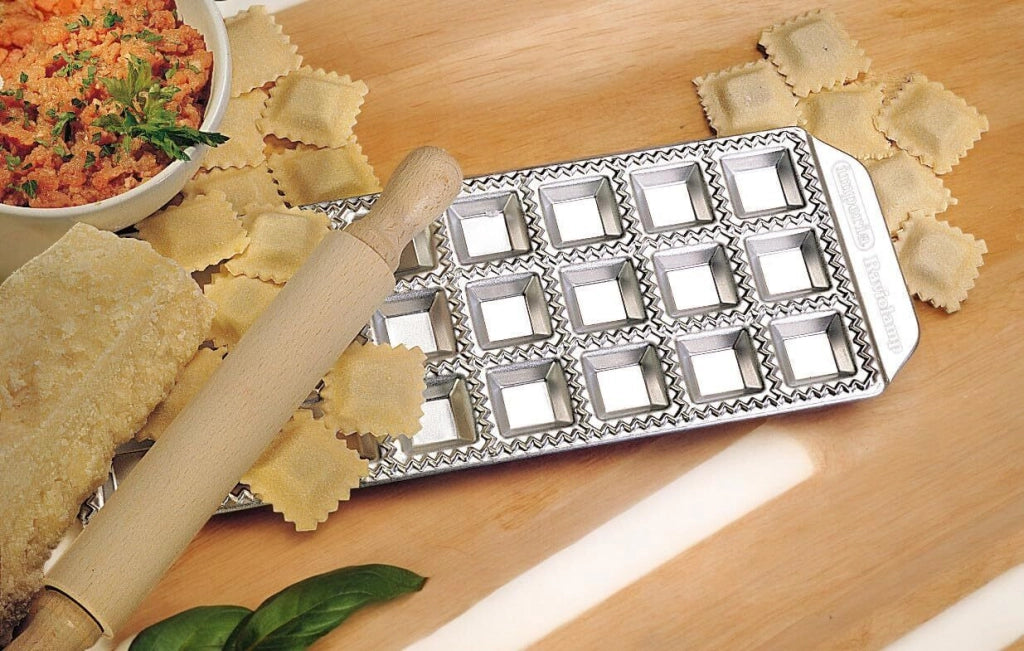 Imperia 3304 Raviolamp Stampo per Ravioli 24 Fori 3,5 cm Alluminio con Rullo in Legno Made in Italy