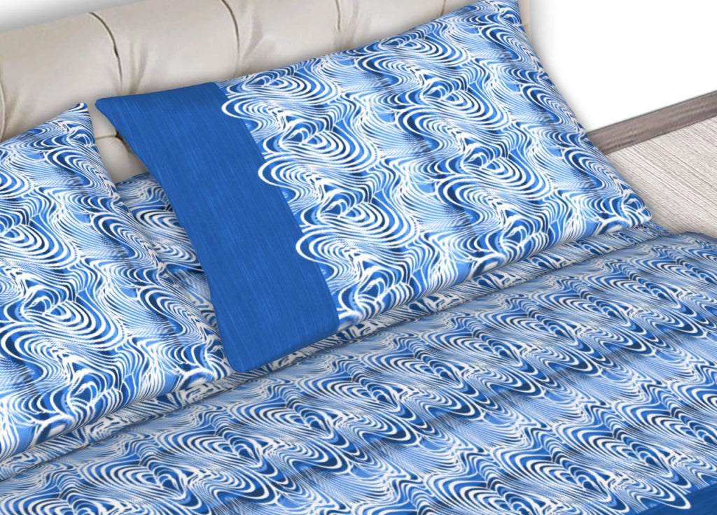 Completo Lenzuola Letto In 100% Cotone Made In Italy Disegni Assortiti C.N - 1 Piazza - Roller Blu