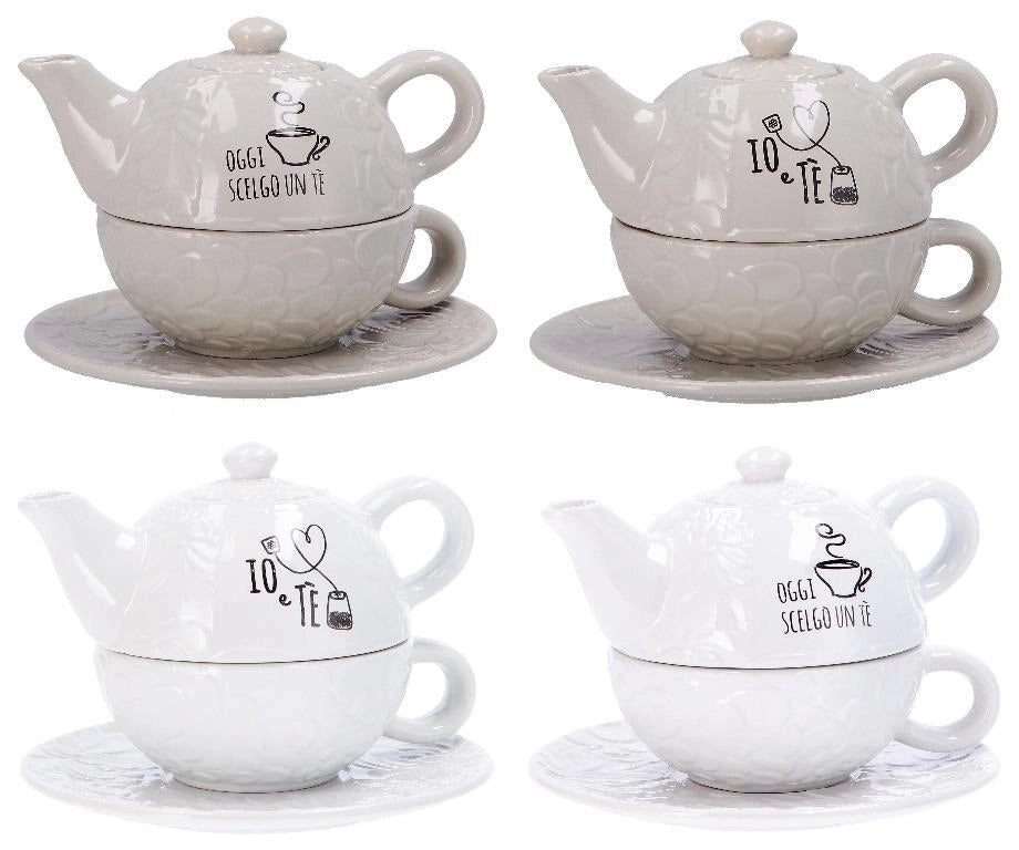 1 Pezzo Teiera con Tazza in Ceramica 2 Colori e 2 Decori Disponibili