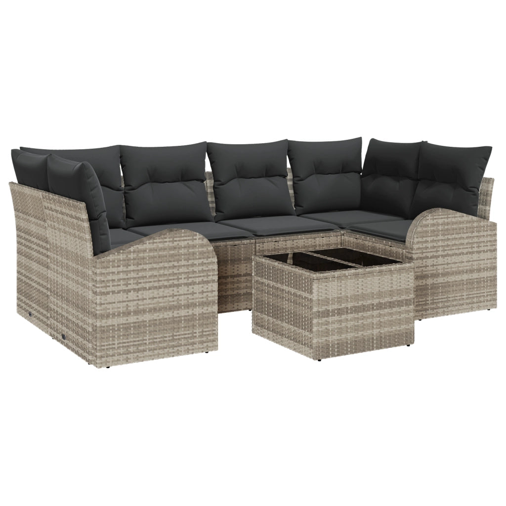 Set Divano da Giardino 7 Pezzi con Cuscini Grigio Chiaro in Rattan Sintetico