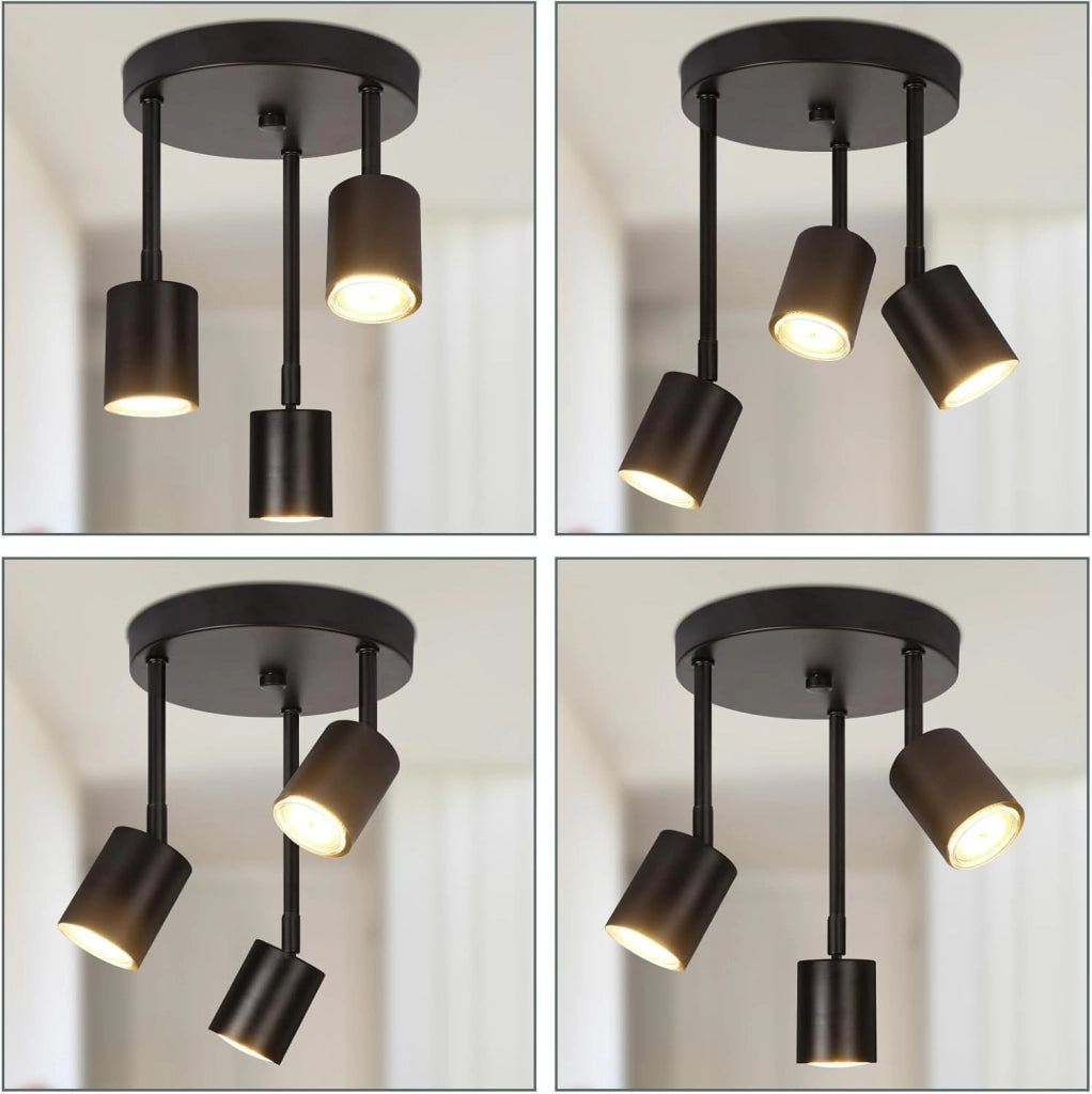ZMH Lampada da soffitto nera 3 faretti LED GU10 orientabili 350°