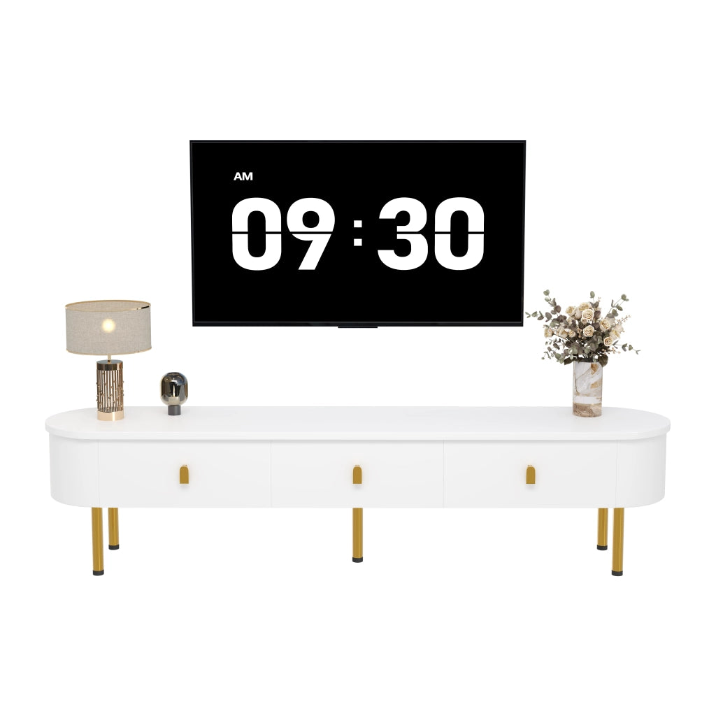 Mobile TV Lowboard con Cassetti ¨C MINIMAL ¨C Nero, Gambe Dorate, Ante con Angoli Arrotondati