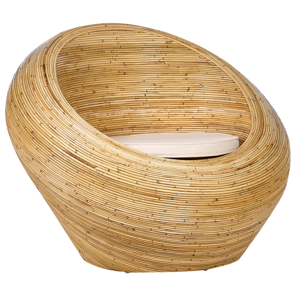 Poltrona da giardino in rattan naturale con cuscino di seduta Beige Stile Boho per interni esterni