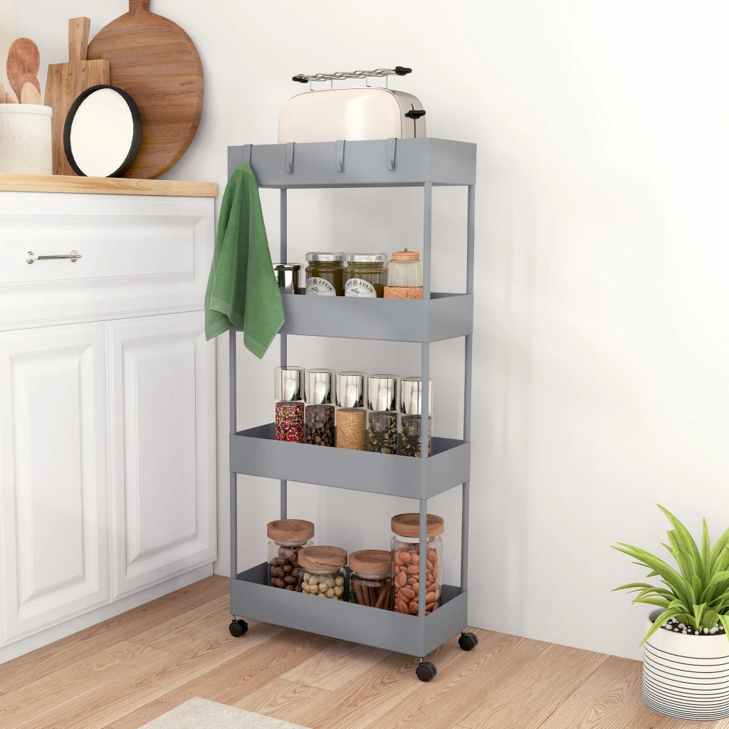 Carrello Multiuso con 4 Cestini e Ruote ¨C zephmum ¨C Grigio 40x19x90 cm