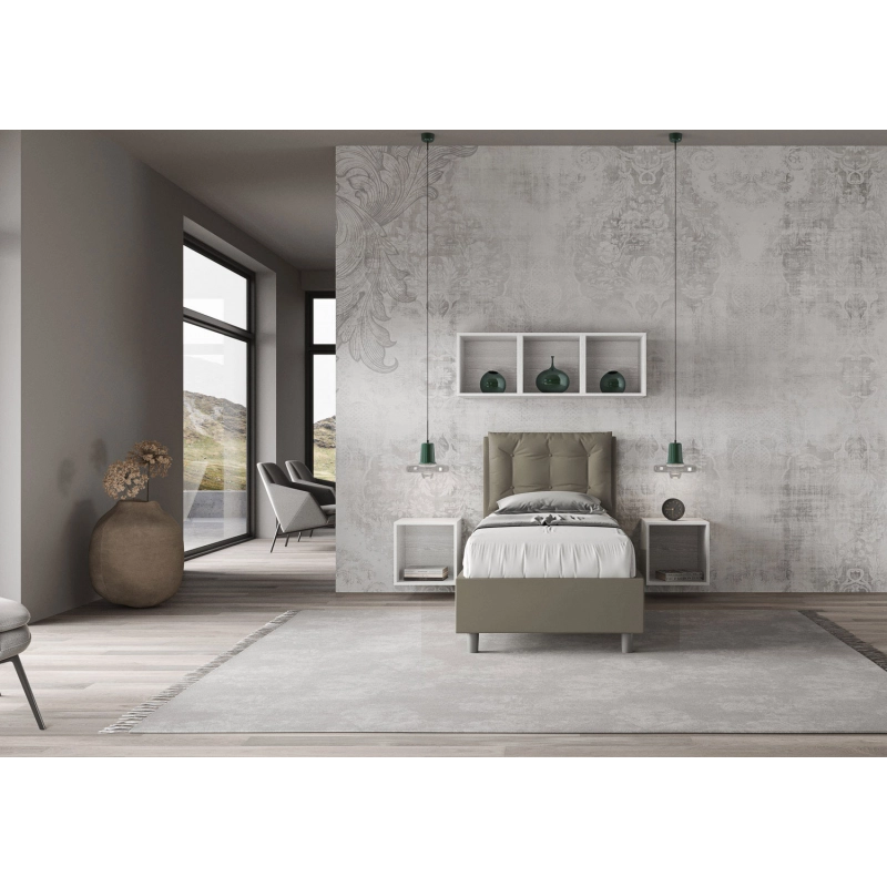 Letto imbottito Singolo 80x210 cm Annalisa - Similpelle,Cappuccino,Contenitore