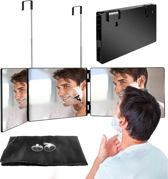 Specchio 3-goccio pieghevole con illuminazione LED per capelli, rasatura e trucco - ricaricabile - nero
