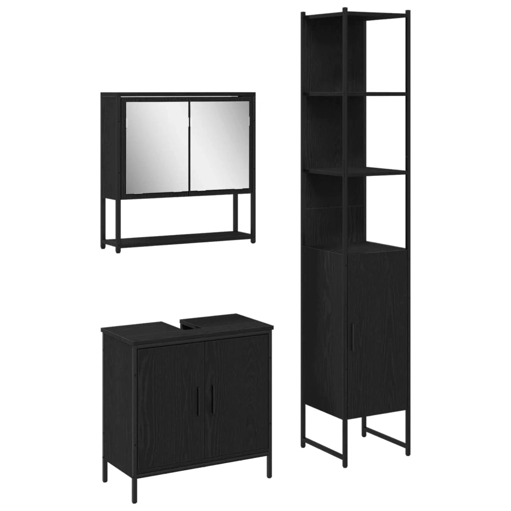 Set di mobili per il bagno 3 pcs Nero Legno multistrato 3334362