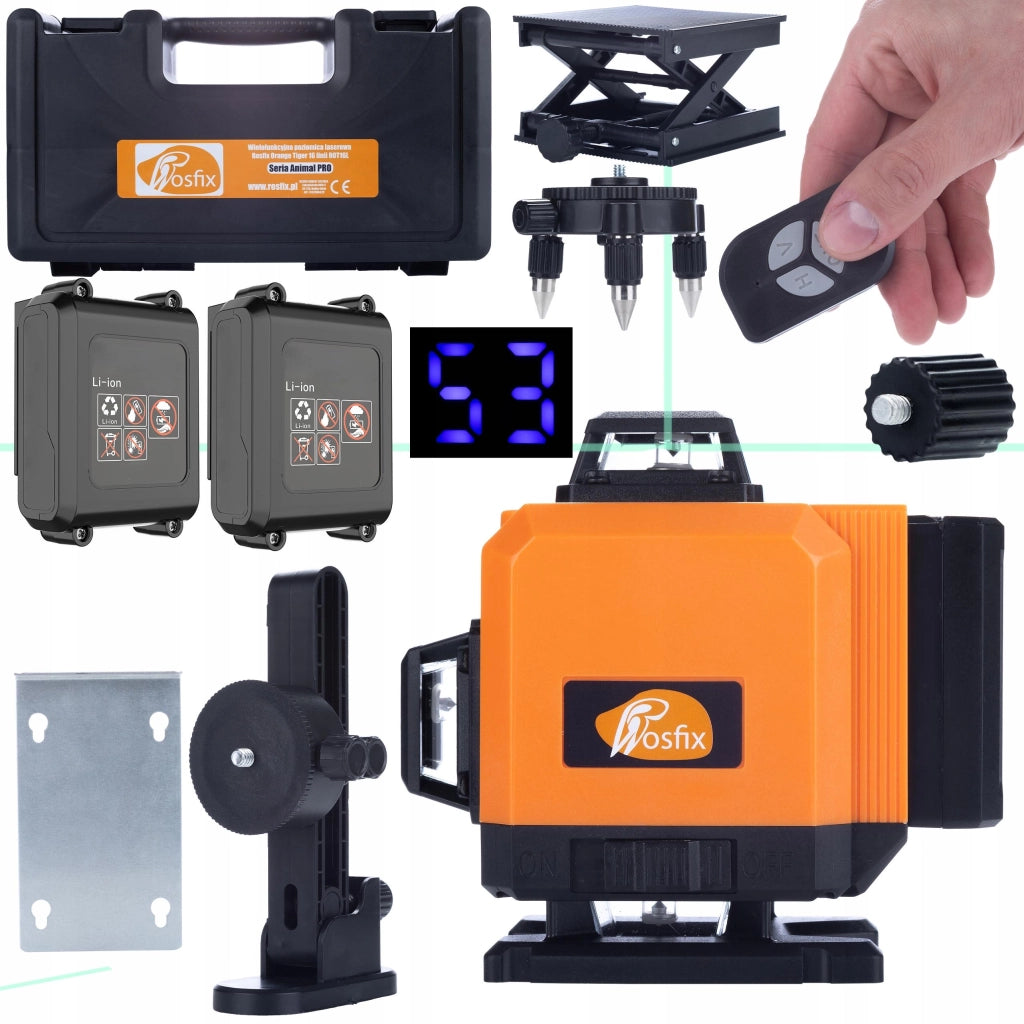 Livella Laser Rosfix Orange Tiger ROT16L-B – 16 Linee, Autolivellante, IP54, USB-C, 2 Batterie