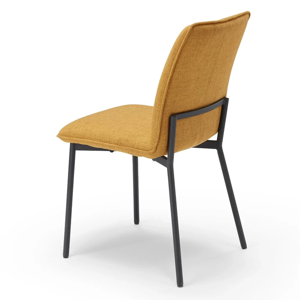 Set 4 sedie imbottita CAMILLA per cucina, sala da pranzo e soggiorno, design moderno, gambe coniche robuste finitura ghisa, schienale e seduta rivestiti con tessuto effetto doppio tono colore Senape